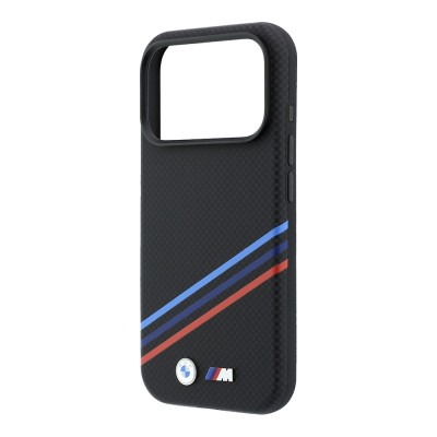 Apple iPhone 18 Pro Max Kılıf BMW Orjinal Lisanslı M-safe Şarj Özellikli Üç Şeritli Metal M Logolu Karbon Fiber Kevlar Kapak - 6