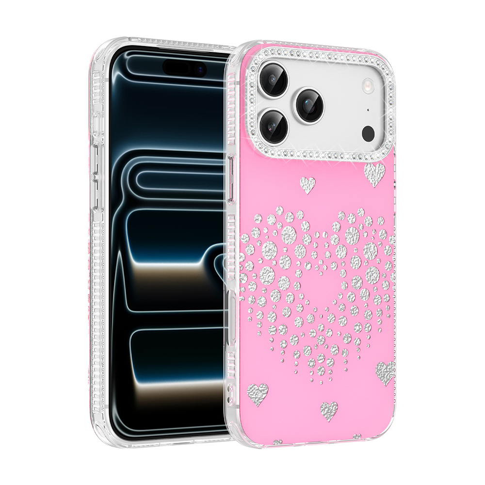 Apple iPhone 18 Pro Max Kılıf Damla Taşlı Zore Rivas Sert PC Kapak - Pembe