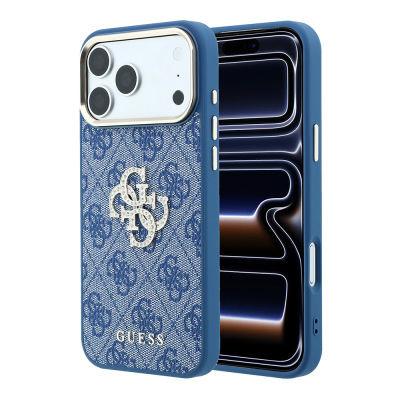 Apple iPhone 18 Pro Max Kılıf Guess Orjinal Lisanslı 4G Büyük Taşlı Resin Logolu PU Kapak - Guess