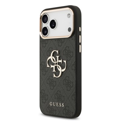 Apple iPhone 18 Pro Max Kılıf Guess Orjinal Lisanslı Gold Metal Kamera Çerçeveli 4G Desenli Metal Büyük 4G ve Yazı Logolu Kapak - 6