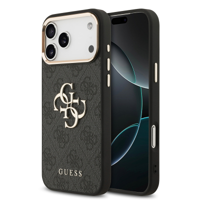 Apple iPhone 18 Pro Max Kılıf Guess Orjinal Lisanslı Gold Metal Kamera Çerçeveli 4G Desenli Metal Büyük 4G ve Yazı Logolu Kapak - Guess