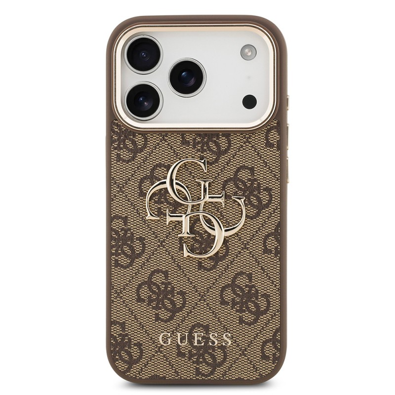 Apple iPhone 18 Pro Max Kılıf Guess Orjinal Lisanslı Gold Metal Kamera Çerçeveli 4G Desenli Metal Büyük 4G ve Yazı Logolu Kapak - 14