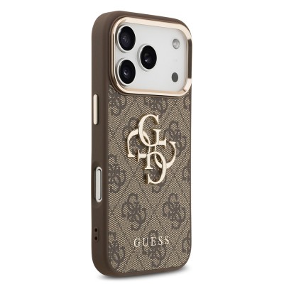 Apple iPhone 18 Pro Max Kılıf Guess Orjinal Lisanslı Gold Metal Kamera Çerçeveli 4G Desenli Metal Büyük 4G ve Yazı Logolu Kapak - 15