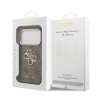 Apple iPhone 18 Pro Max Kılıf Guess Orjinal Lisanslı Gold Metal Kamera Çerçeveli 4G Desenli Metal Büyük 4G ve Yazı Logolu Kapak - 19