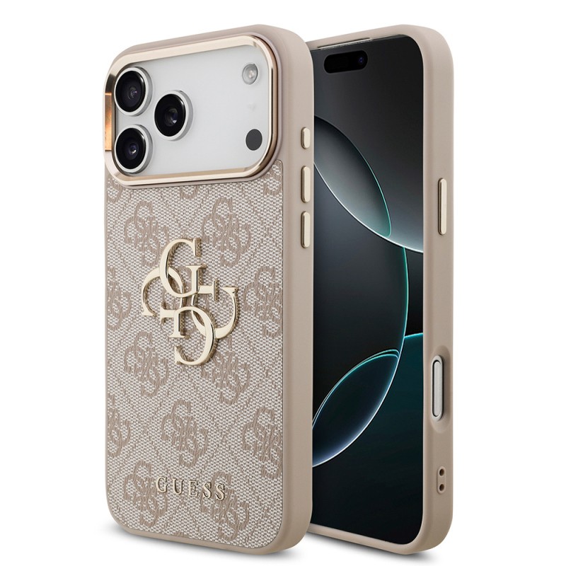 Apple iPhone 18 Pro Max Kılıf Guess Orjinal Lisanslı Gold Metal Kamera Çerçeveli 4G Desenli Metal Büyük 4G ve Yazı Logolu Kapak - 4