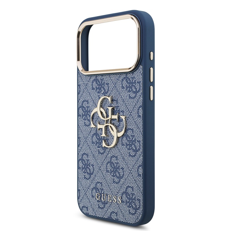 Apple iPhone 18 Pro Max Kılıf Guess Orjinal Lisanslı Gold Metal Kamera Çerçeveli 4G Desenli Metal Büyük 4G ve Yazı Logolu Kapak - 24