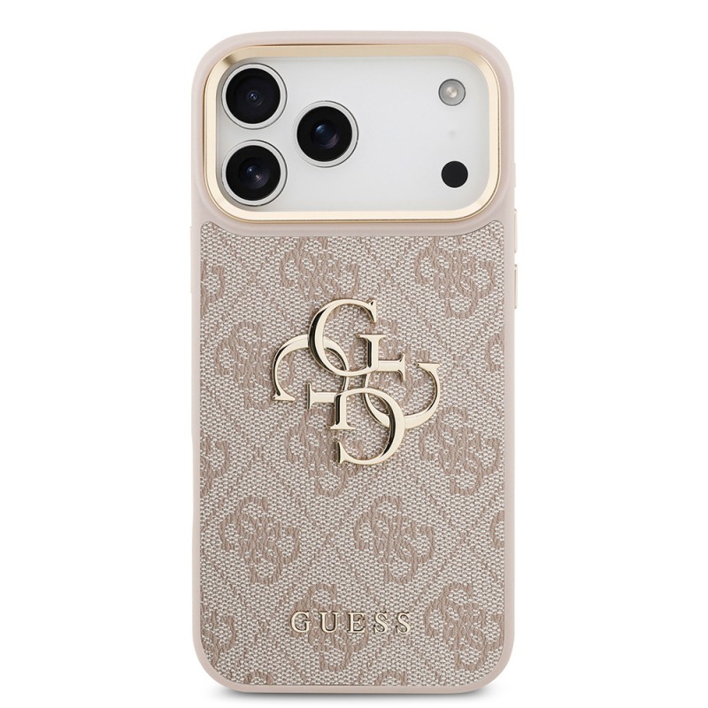 Apple iPhone 18 Pro Max Kılıf Guess Orjinal Lisanslı Gold Metal Kamera Çerçeveli 4G Desenli Metal Büyük 4G ve Yazı Logolu Kapak - 29