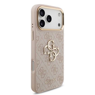 Apple iPhone 18 Pro Max Kılıf Guess Orjinal Lisanslı Gold Metal Kamera Çerçeveli 4G Desenli Metal Büyük 4G ve Yazı Logolu Kapak - 30