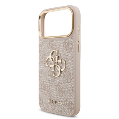 Apple iPhone 18 Pro Max Kılıf Guess Orjinal Lisanslı Gold Metal Kamera Çerçeveli 4G Desenli Metal Büyük 4G ve Yazı Logolu Kapak - 32