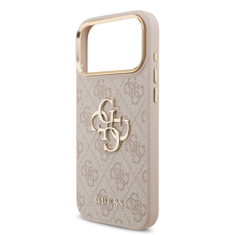 Apple iPhone 18 Pro Max Kılıf Guess Orjinal Lisanslı Gold Metal Kamera Çerçeveli 4G Desenli Metal Büyük 4G ve Yazı Logolu Kapak - 32