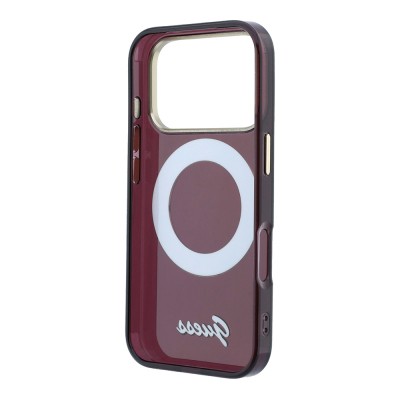 Apple iPhone 18 Pro Max Kılıf Guess Orjinal Lisanslı M-safe Şarj Özellikli 360 Derece Dönebilen Standlı Metal Yazı Logolu Silikon Kapak - 4