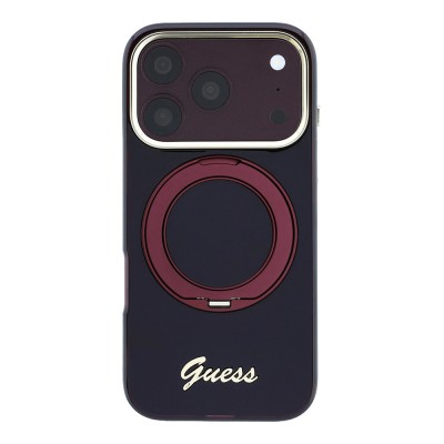 Apple iPhone 18 Pro Max Kılıf Guess Orjinal Lisanslı M-safe Şarj Özellikli 360 Derece Dönebilen Standlı Metal Yazı Logolu Silikon Kapak - 5