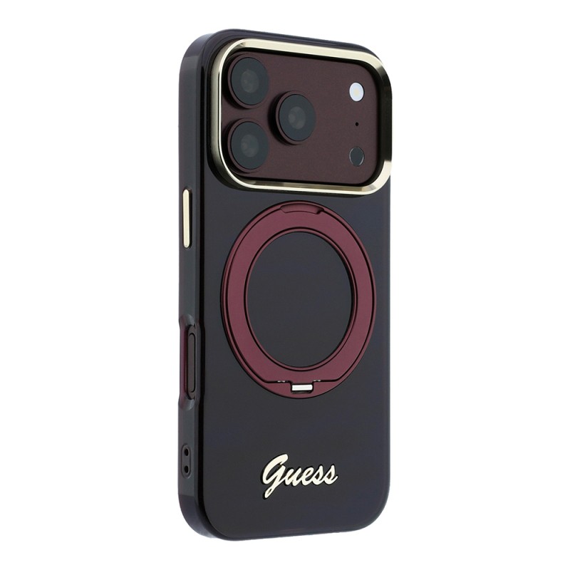 Apple iPhone 18 Pro Max Kılıf Guess Orjinal Lisanslı M-safe Şarj Özellikli 360 Derece Dönebilen Standlı Metal Yazı Logolu Silikon Kapak - 6