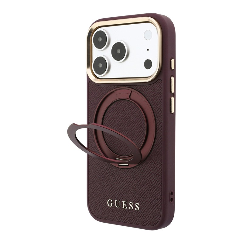 Apple iPhone 18 Pro Max Kılıf Guess Orjinal Lisanslı M-safe Şarj Özellikli 360 Derece Dönebilen Standlı PU Metal Yazı Logolu Kapak - 1