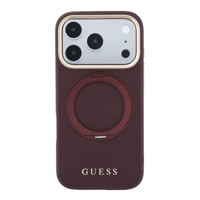 Apple iPhone 18 Pro Max Kılıf Guess Orjinal Lisanslı M-safe Şarj Özellikli 360 Derece Dönebilen Standlı PU Metal Yazı Logolu Kapak - 3