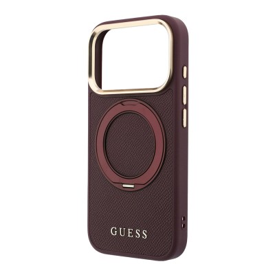 Apple iPhone 18 Pro Max Kılıf Guess Orjinal Lisanslı M-safe Şarj Özellikli 360 Derece Dönebilen Standlı PU Metal Yazı Logolu Kapak - 6