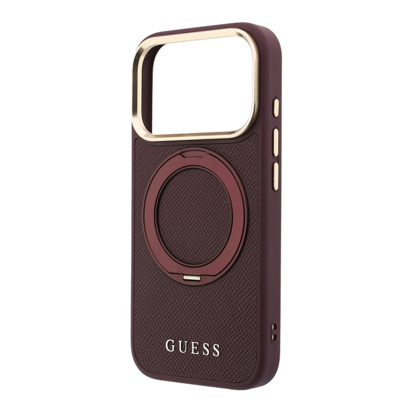 Apple iPhone 18 Pro Max Kılıf Guess Orjinal Lisanslı M-safe Şarj Özellikli 360 Derece Dönebilen Standlı PU Metal Yazı Logolu Kapak - 6