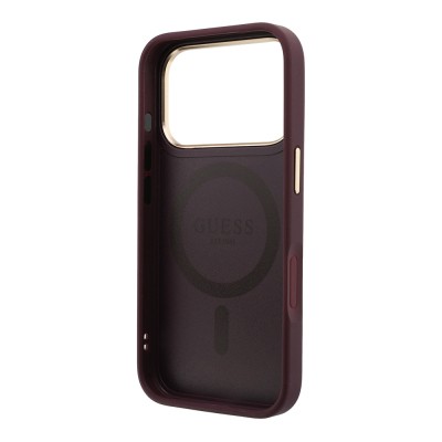 Apple iPhone 18 Pro Max Kılıf Guess Orjinal Lisanslı M-safe Şarj Özellikli 360 Derece Dönebilen Standlı PU Metal Yazı Logolu Kapak - 7