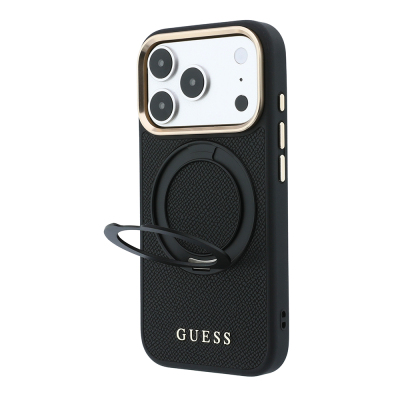 Apple iPhone 18 Pro Max Kılıf Guess Orjinal Lisanslı M-safe Şarj Özellikli 360 Derece Dönebilen Standlı PU Metal Yazı Logolu Kapak - 10