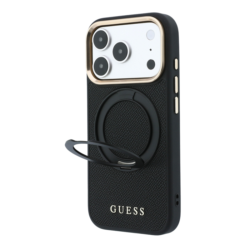 Apple iPhone 18 Pro Max Kılıf Guess Orjinal Lisanslı M-safe Şarj Özellikli 360 Derece Dönebilen Standlı PU Metal Yazı Logolu Kapak - 10