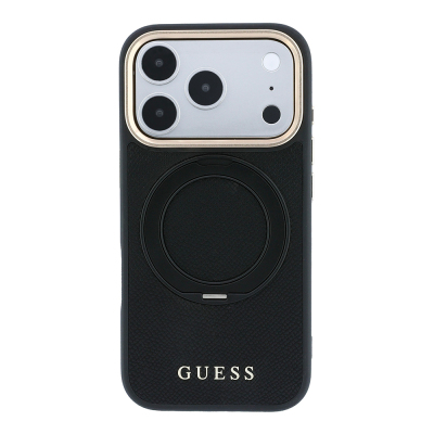 Apple iPhone 18 Pro Max Kılıf Guess Orjinal Lisanslı M-safe Şarj Özellikli 360 Derece Dönebilen Standlı PU Metal Yazı Logolu Kapak - 11