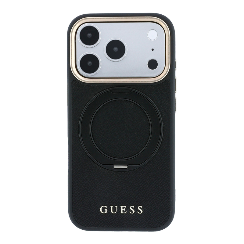 Apple iPhone 18 Pro Max Kılıf Guess Orjinal Lisanslı M-safe Şarj Özellikli 360 Derece Dönebilen Standlı PU Metal Yazı Logolu Kapak - 11