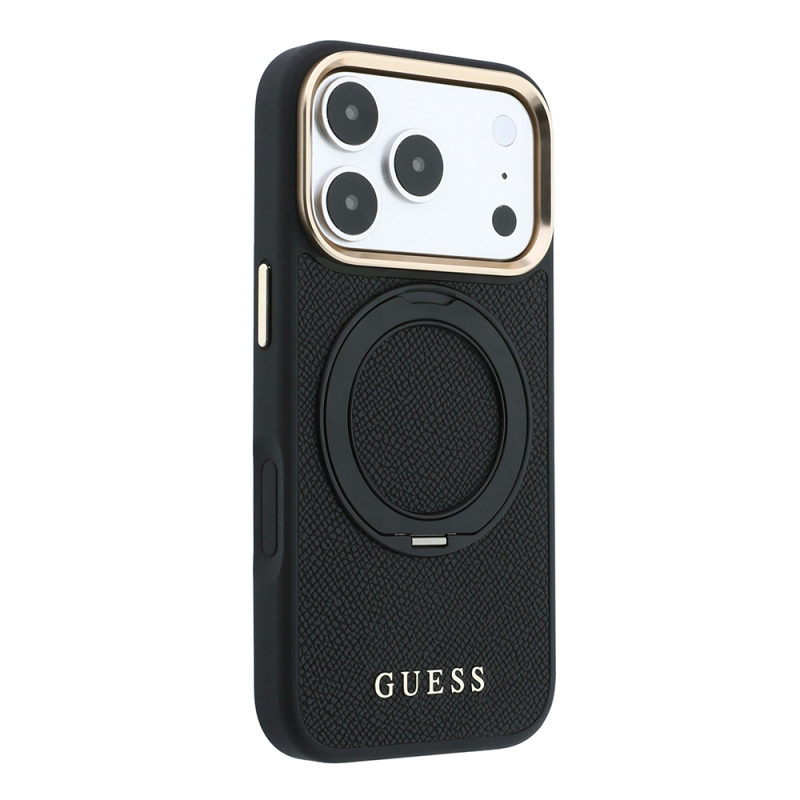 Apple iPhone 18 Pro Max Kılıf Guess Orjinal Lisanslı M-safe Şarj Özellikli 360 Derece Dönebilen Standlı PU Metal Yazı Logolu Kapak - 12