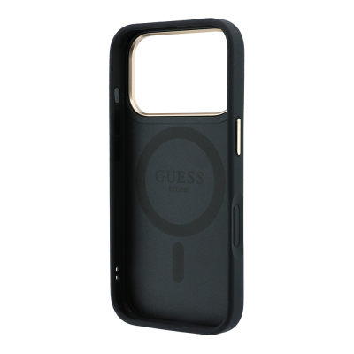Apple iPhone 18 Pro Max Kılıf Guess Orjinal Lisanslı M-safe Şarj Özellikli 360 Derece Dönebilen Standlı PU Metal Yazı Logolu Kapak - 15