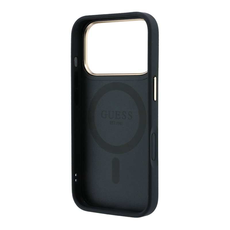 Apple iPhone 18 Pro Max Kılıf Guess Orjinal Lisanslı M-safe Şarj Özellikli 360 Derece Dönebilen Standlı PU Metal Yazı Logolu Kapak - 15