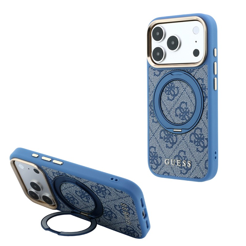 Apple iPhone 18 Pro Max Kılıf Guess Orjinal Lisanslı M-safe Şarj Özellikli 4G Desenli 360 Derece Dönebilen Standlı Metal Yazı Logolu Kapak - 4
