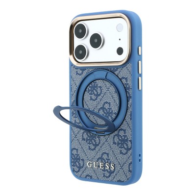 Apple iPhone 18 Pro Max Kılıf Guess Orjinal Lisanslı M-safe Şarj Özellikli 4G Desenli 360 Derece Dönebilen Standlı Metal Yazı Logolu Kapak