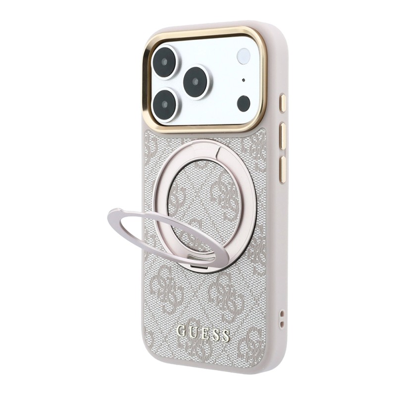 Apple iPhone 18 Pro Max Kılıf Guess Orjinal Lisanslı M-safe Şarj Özellikli 4G Desenli 360 Derece Dönebilen Standlı Metal Yazı Logolu Kapak - 2