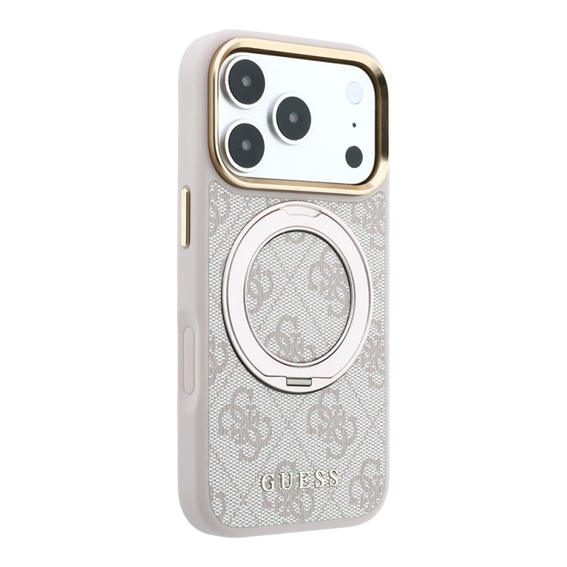 Apple iPhone 18 Pro Max Kılıf Guess Orjinal Lisanslı M-safe Şarj Özellikli 4G Desenli 360 Derece Dönebilen Standlı Metal Yazı Logolu Kapak - 11