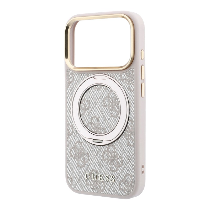Apple iPhone 18 Pro Max Kılıf Guess Orjinal Lisanslı M-safe Şarj Özellikli 4G Desenli 360 Derece Dönebilen Standlı Metal Yazı Logolu Kapak - 14