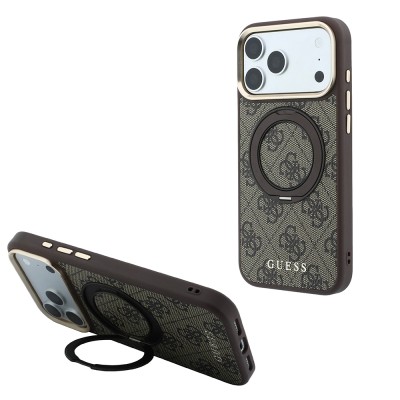 Apple iPhone 18 Pro Max Kılıf Guess Orjinal Lisanslı M-safe Şarj Özellikli 4G Desenli 360 Derece Dönebilen Standlı Metal Yazı Logolu Kapak - 6