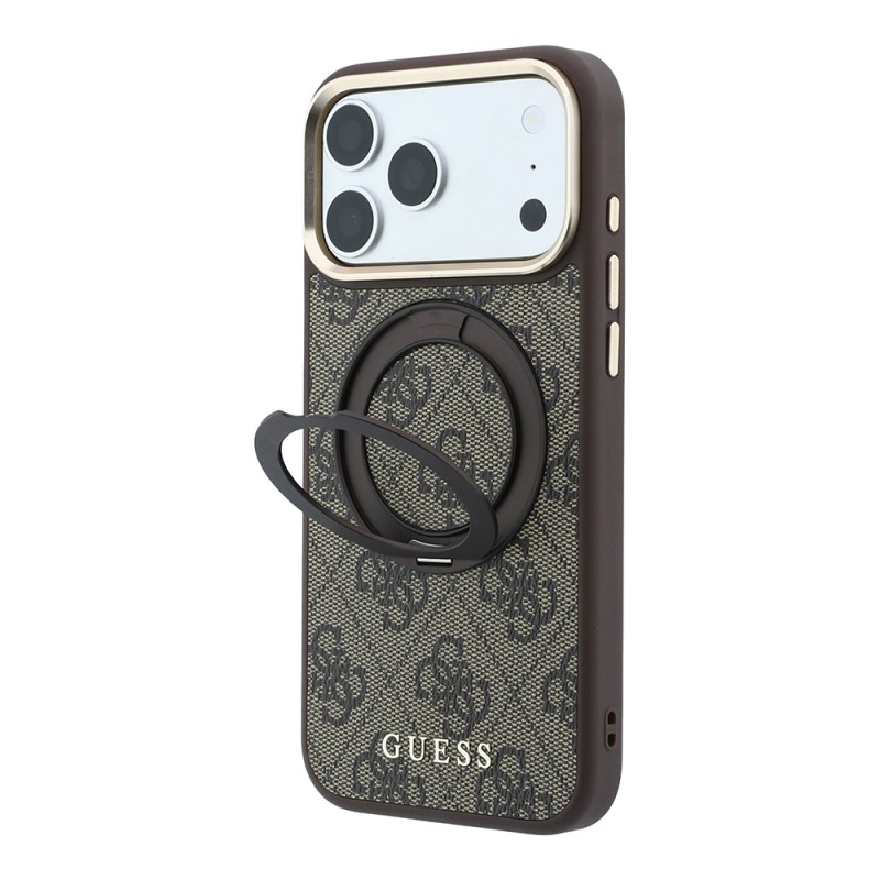 Apple iPhone 18 Pro Max Kılıf Guess Orjinal Lisanslı M-safe Şarj Özellikli 4G Desenli 360 Derece Dönebilen Standlı Metal Yazı Logolu Kapak - 3