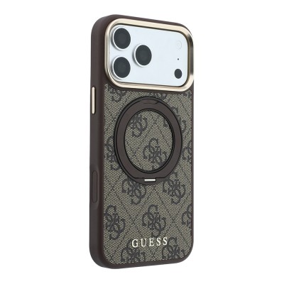 Apple iPhone 18 Pro Max Kılıf Guess Orjinal Lisanslı M-safe Şarj Özellikli 4G Desenli 360 Derece Dönebilen Standlı Metal Yazı Logolu Kapak - 12