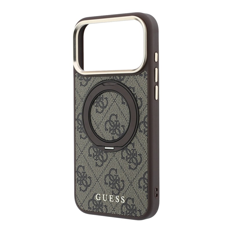 Apple iPhone 18 Pro Max Kılıf Guess Orjinal Lisanslı M-safe Şarj Özellikli 4G Desenli 360 Derece Dönebilen Standlı Metal Yazı Logolu Kapak - 15