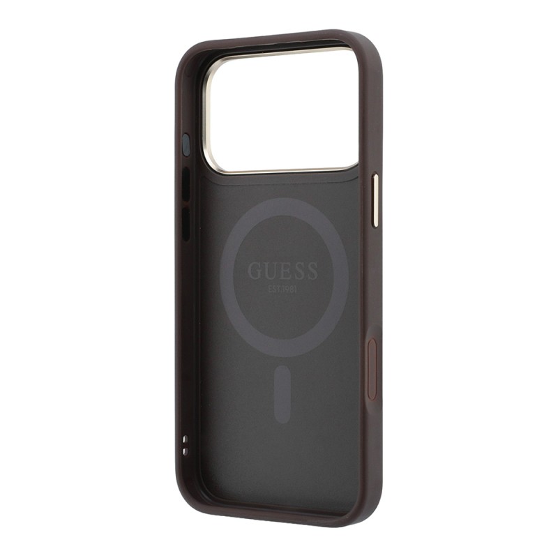 Apple iPhone 18 Pro Max Kılıf Guess Orjinal Lisanslı M-safe Şarj Özellikli 4G Desenli 360 Derece Dönebilen Standlı Metal Yazı Logolu Kapak - 18