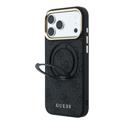 Apple iPhone 18 Pro Max Kılıf Guess Orjinal Lisanslı M-safe Şarj Özellikli 4G Desenli 360 Derece Dönebilen Standlı Metal Yazı Logolu Kapak - 26