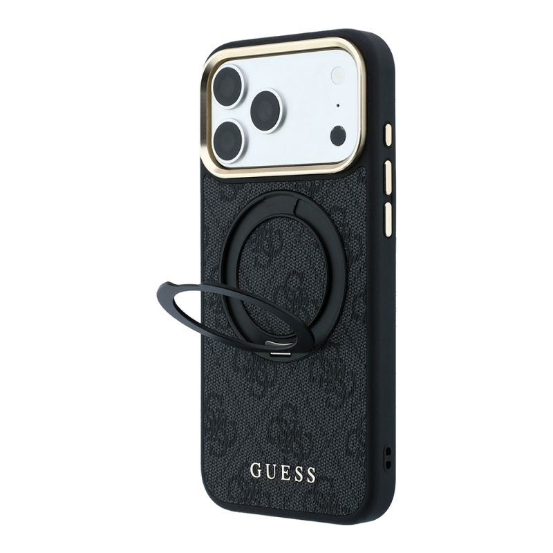 Apple iPhone 18 Pro Max Kılıf Guess Orjinal Lisanslı M-safe Şarj Özellikli 4G Desenli 360 Derece Dönebilen Standlı Metal Yazı Logolu Kapak - 26