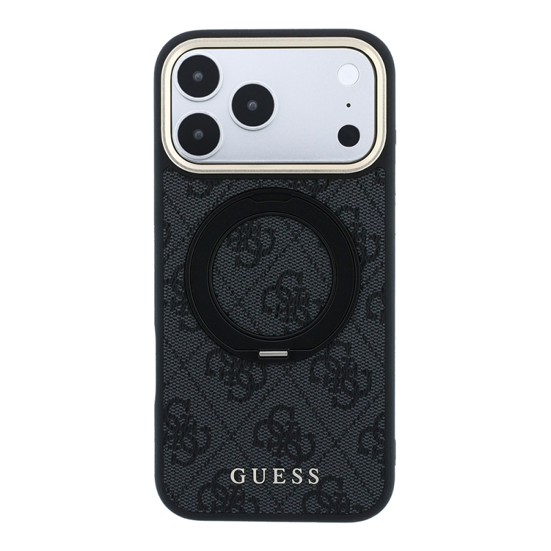 Apple iPhone 18 Pro Max Kılıf Guess Orjinal Lisanslı M-safe Şarj Özellikli 4G Desenli 360 Derece Dönebilen Standlı Metal Yazı Logolu Kapak - 27