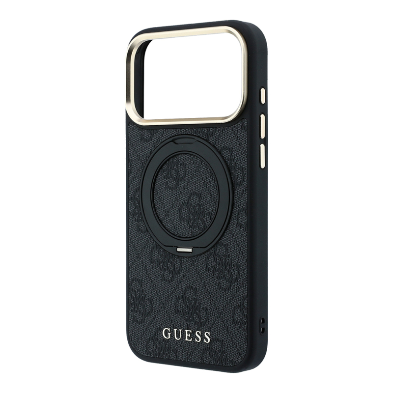 Apple iPhone 18 Pro Max Kılıf Guess Orjinal Lisanslı M-safe Şarj Özellikli 4G Desenli 360 Derece Dönebilen Standlı Metal Yazı Logolu Kapak - 30