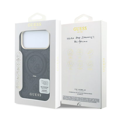Apple iPhone 18 Pro Max Kılıf Guess Orjinal Lisanslı M-safe Şarj Özellikli 4G Desenli 360 Derece Dönebilen Standlı Metal Yazı Logolu Kapak - 32