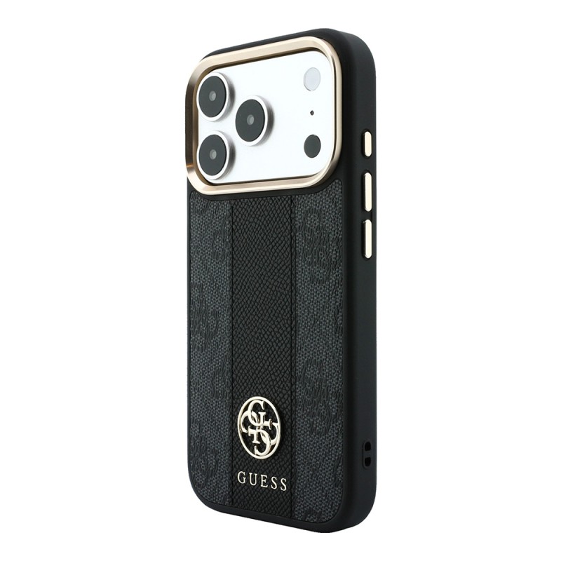Apple iPhone 18 Pro Max Kılıf Guess Orjinal Lisanslı M-safe Şarj Özellikli Deri 4G Desenli Şeritli Yazı Logolu Kapak - 5