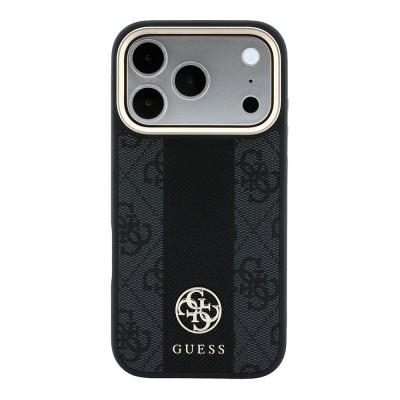 Apple iPhone 18 Pro Max Kılıf Guess Orjinal Lisanslı M-safe Şarj Özellikli Deri 4G Desenli Şeritli Yazı Logolu Kapak - 6