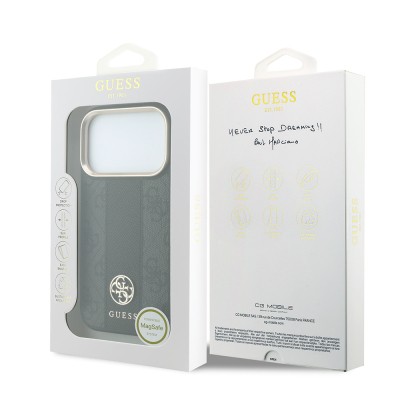 Apple iPhone 18 Pro Max Kılıf Guess Orjinal Lisanslı M-safe Şarj Özellikli Deri 4G Desenli Şeritli Yazı Logolu Kapak - 11