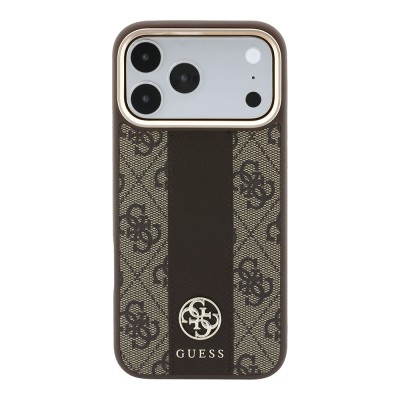 Apple iPhone 18 Pro Max Kılıf Guess Orjinal Lisanslı M-safe Şarj Özellikli Deri 4G Desenli Şeritli Yazı Logolu Kapak - 13