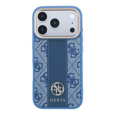 Apple iPhone 18 Pro Max Kılıf Guess Orjinal Lisanslı M-safe Şarj Özellikli Deri 4G Desenli Şeritli Yazı Logolu Kapak - 20