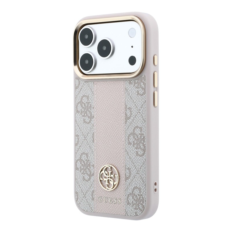 Apple iPhone 18 Pro Max Kılıf Guess Orjinal Lisanslı M-safe Şarj Özellikli Deri 4G Desenli Şeritli Yazı Logolu Kapak - 26